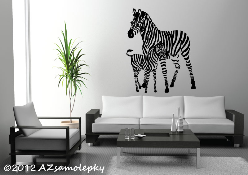 Samolepky na zeď - Zebra s mládětem - XL (61 x 74 cm)