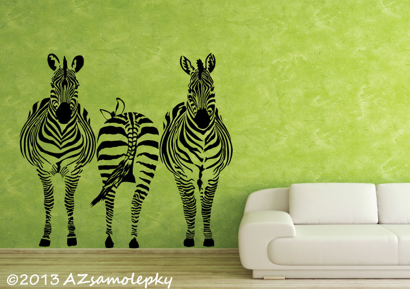 Samolepky na zeď - Tři zebry - XL (136 x 125 cm) + doprava zdarma